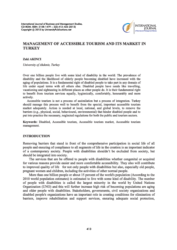 (PDF) Management of Accessible Tourism and its Market in Turkey