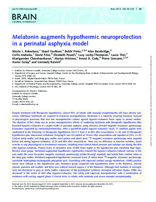 (PDF) Melatonin augments hypothermic neuroprotection in a perinatal ...