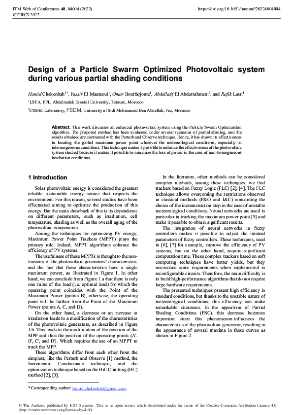 (PDF) Design of a Particle Swarm Optimized Photovoltaic system during ...