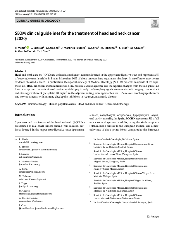 (PDF) SEOM clinical guidelines for the treatment of head and neck ...