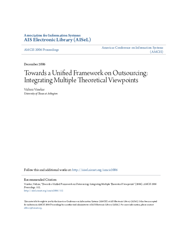 (PDF) Towards a Unified Framework on Outsourcing: Integrating Multiple ...
