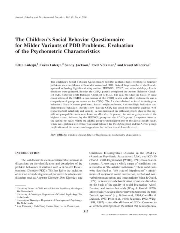 (PDF) The Children's Social Behavior Questionnaire for Milder Variants