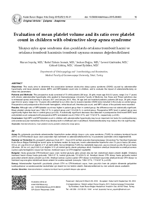 (PDF) Evaluation of mean platelet volume and its ratio over platelet ...