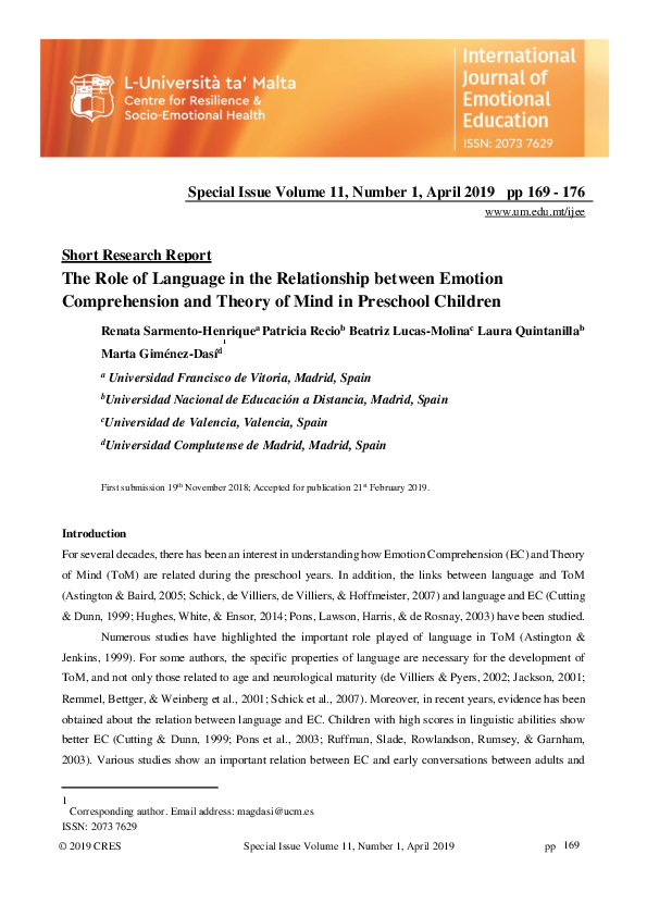 (PDF) The Role of Language in the Relationship between Emotion ...