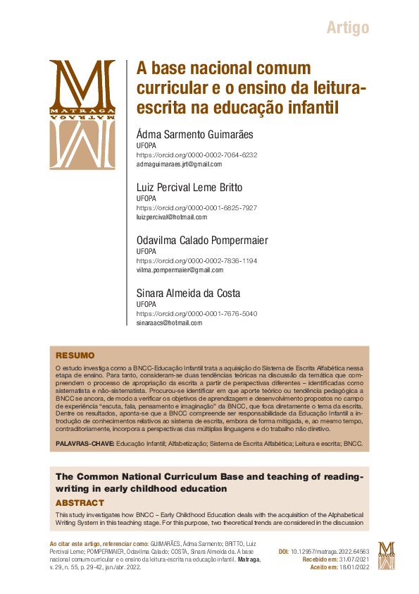 (PDF) A Base Nacional Comum Curricular e O Ensino Da Leitura-Escrita Na ...