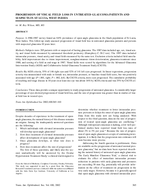 (PDF) Progression of visual field loss in untreated glaucoma patients ...