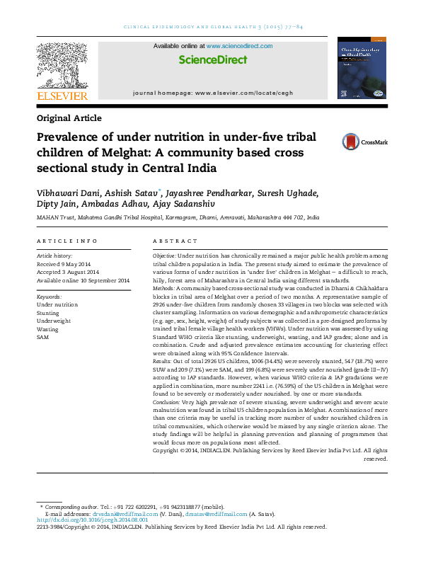 (PDF) Prevalence of under nutrition in under-five tribal children of ...