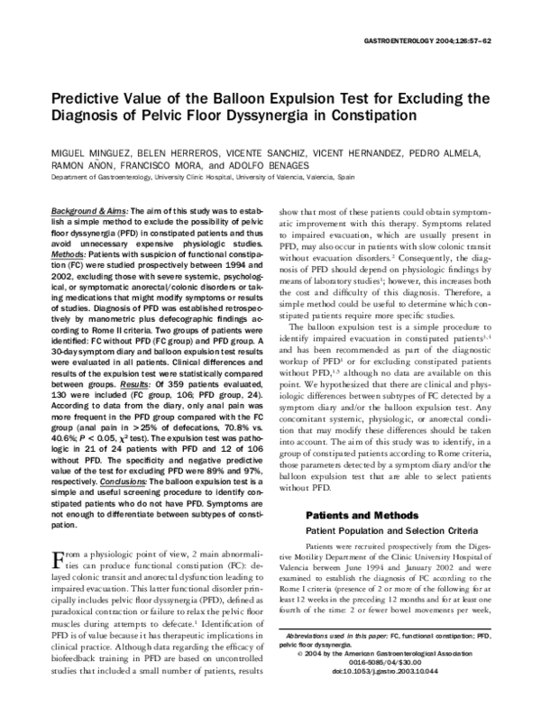 (PDF) Predictive value of the balloon expulsion test for excluding the ...