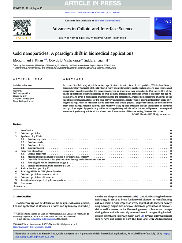 (PDF) Gold nanoparticles: A paradigm shift in biomedical applications