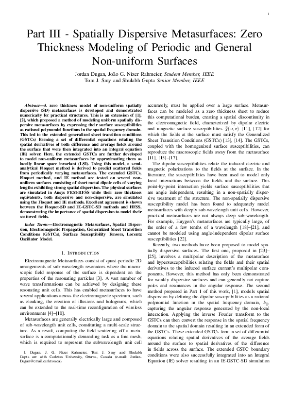 (PDF) Part III Spatially Dispersive Metasurfaces Zero Thickness
