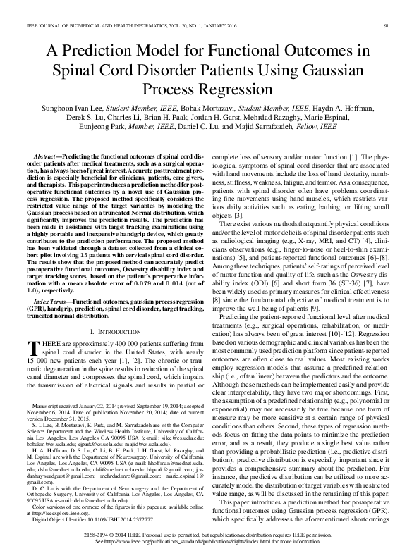 (PDF) A Prediction Model for Functional Outcomes in Spinal Cord ...