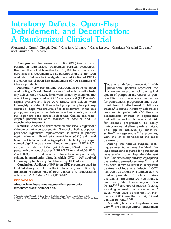 (PDF) Intrabony Defects, Open-Flap Debridement, and Decortication: A ...