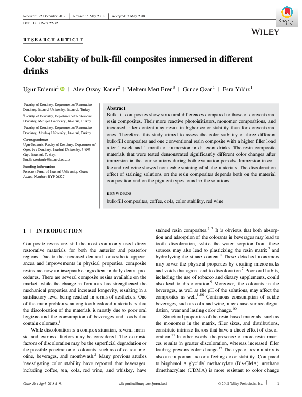 (PDF) Color stability of bulk-fill composites immersed in different drinks