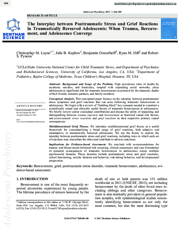 (PDF) The Interplay between Posttraumatic Stress and Grief Reactions in ...