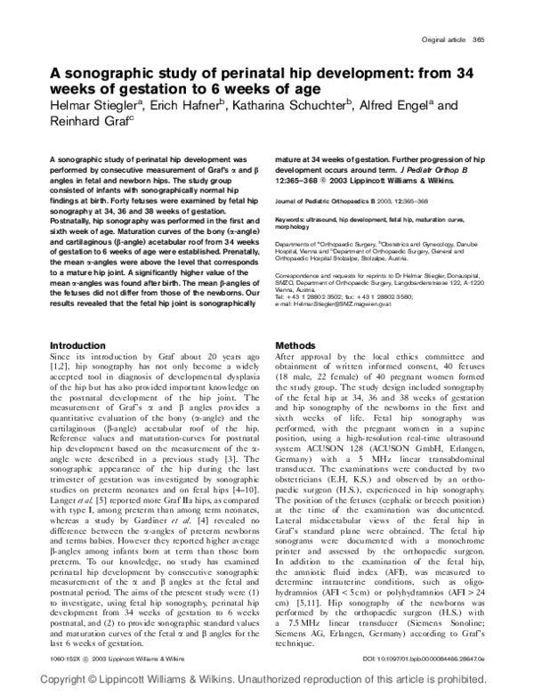 (PDF) A sonographic study of perinatal hip development: from 34 weeks ...