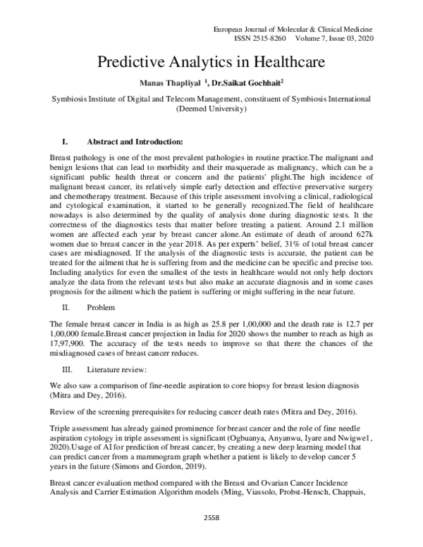 (PDF) Predictive Analytics in Healthcare