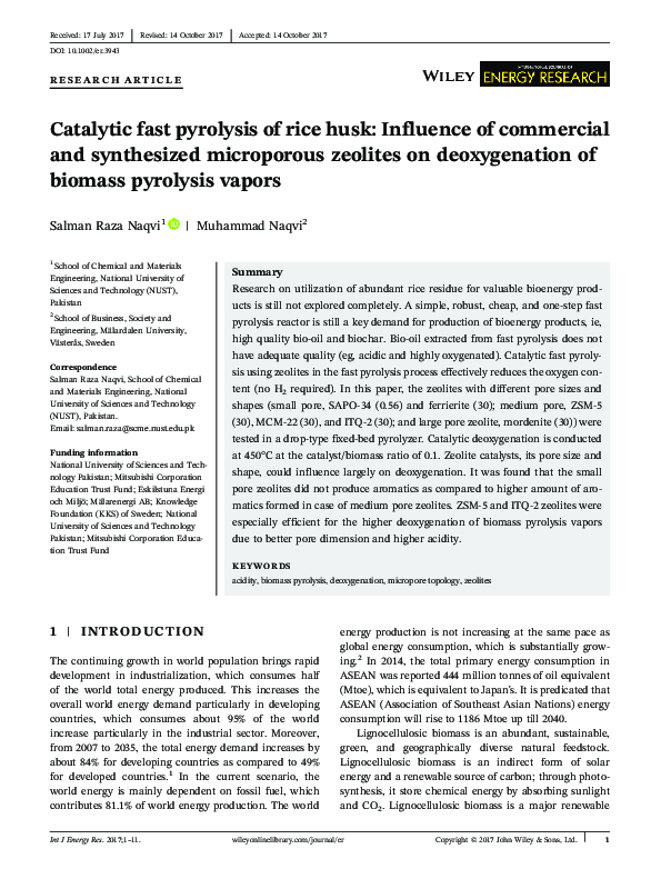 (PDF) Catalytic fast pyrolysis of rice husk: Influence of commercial ...