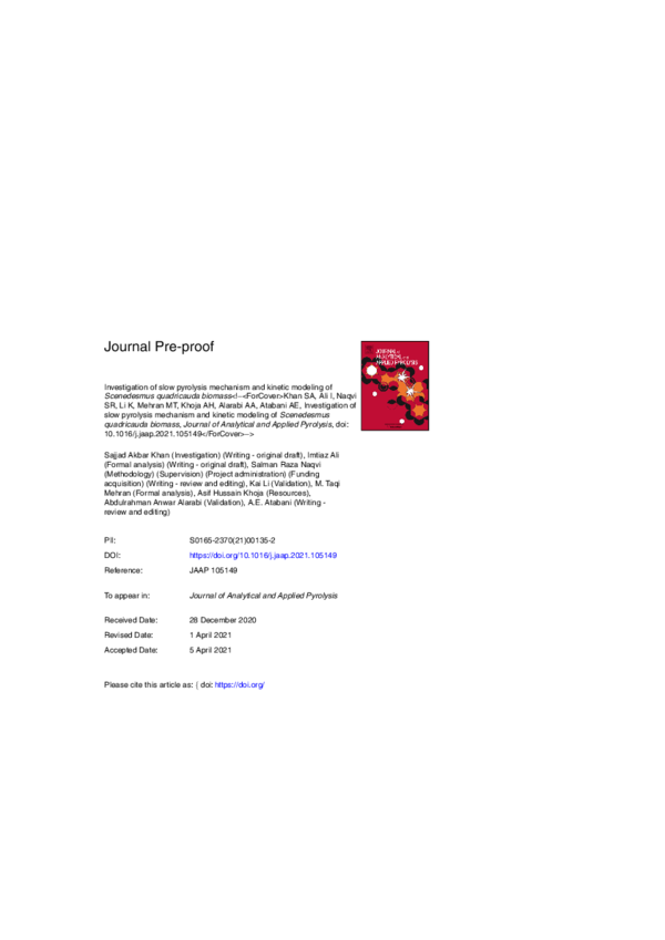 (PDF) Investigation of slow pyrolysis mechanism and kinetic modeling of ...