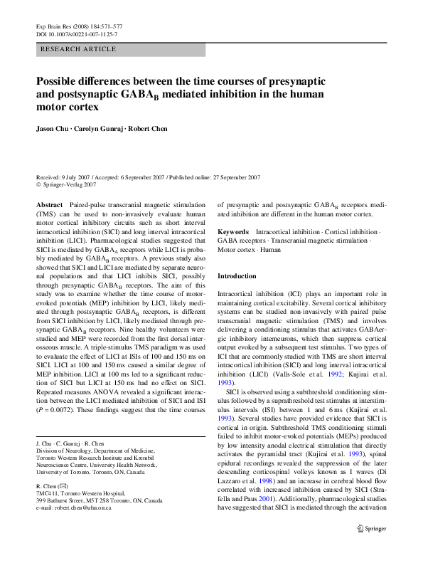 (PDF) Possible differences between the time courses of presynaptic and ...