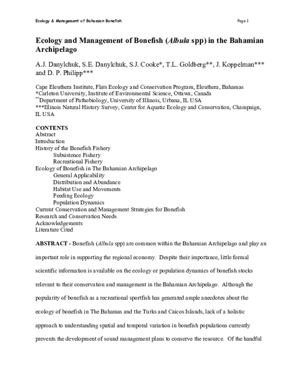 (PDF) Ecology and Management of Bonefish (Albula spp.) in the Bahamian ...