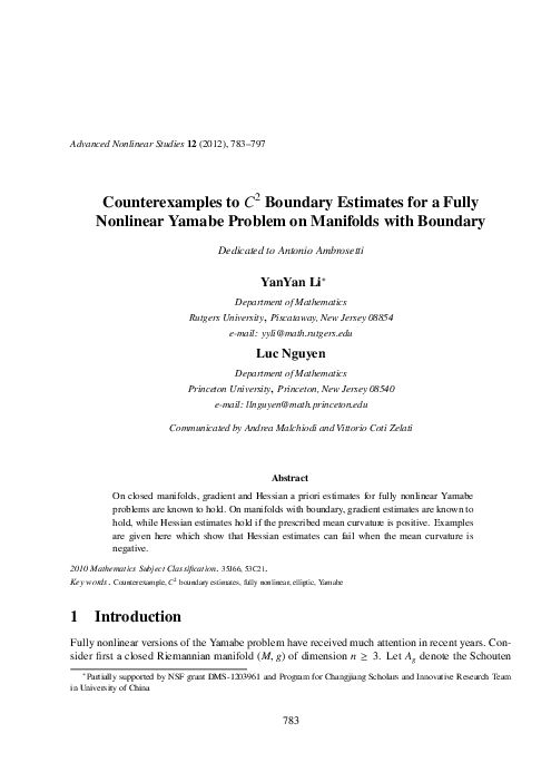 (PDF) Counterexamples to C2 Boundary Estimates for a Fully Nonlinear ...