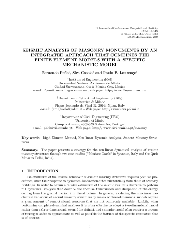 (PDF) Seismic analysis of masonry monuments by an integrated approach ...