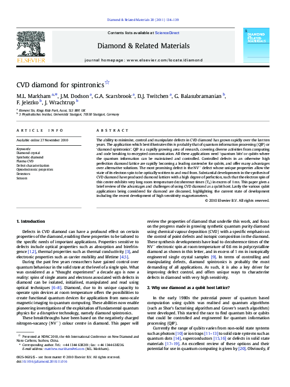 (PDF) CVD diamond for spintronics
