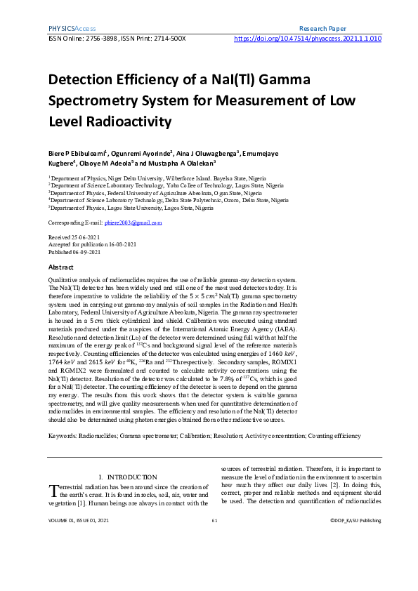 (PDF) Detection Efficiency of a NaI (Tl) Gamma Spectrometry System for