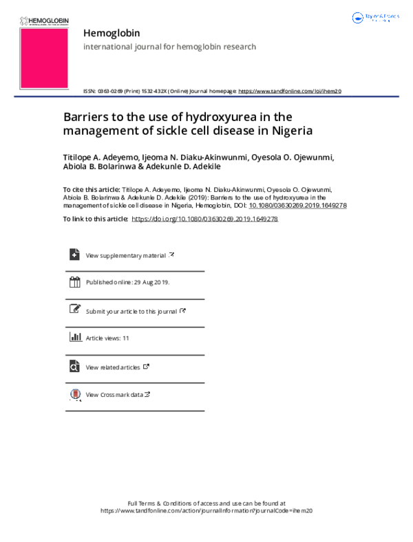 (PDF) Barriers to the use of hydroxyurea in the management of sickle ...