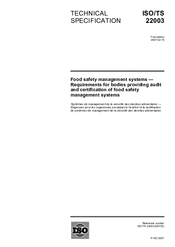 (PDF) ISO TS 22003 2007 FSMS requirements Food safety management systems — Requirements for