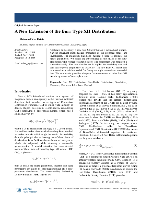 (PDF) A New Extension of the Burr Type XII Distribution