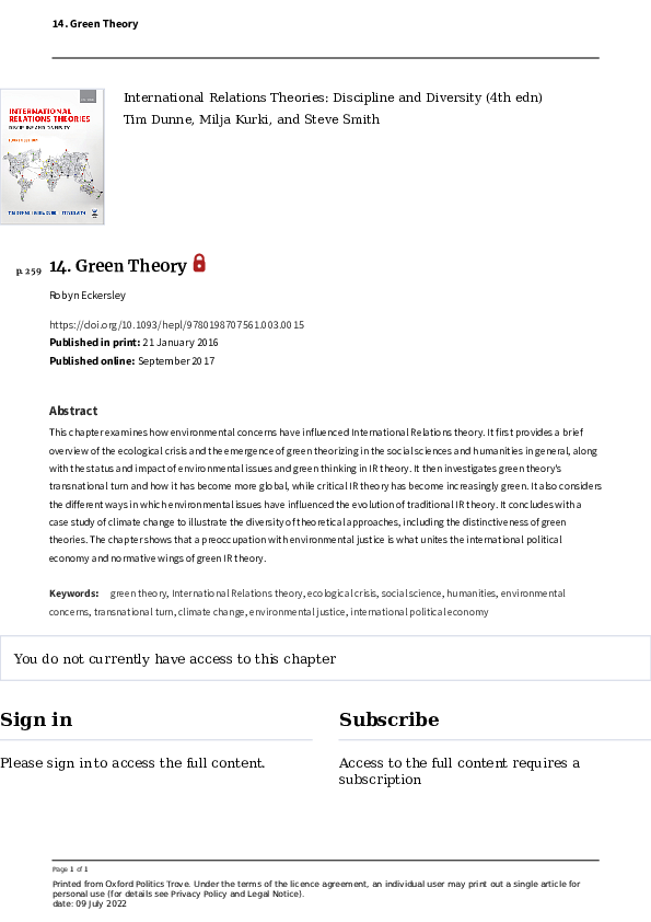 (PDF) 14. Green Theory Robyn Eckersley Academia.edu