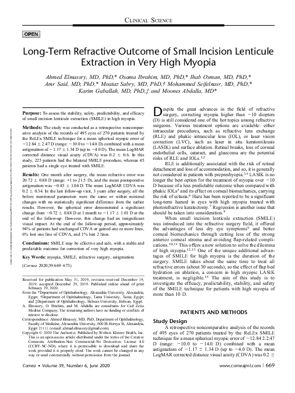 (PDF) Long-Term Refractive Outcome of Small Incision Lenticule ...