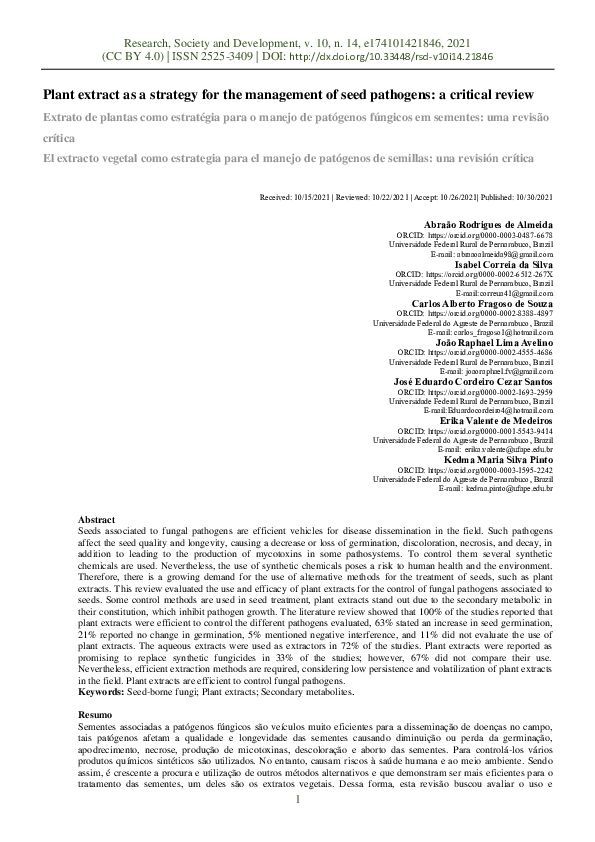 (PDF) Plant extract as a strategy for the management of seed pathogens ...