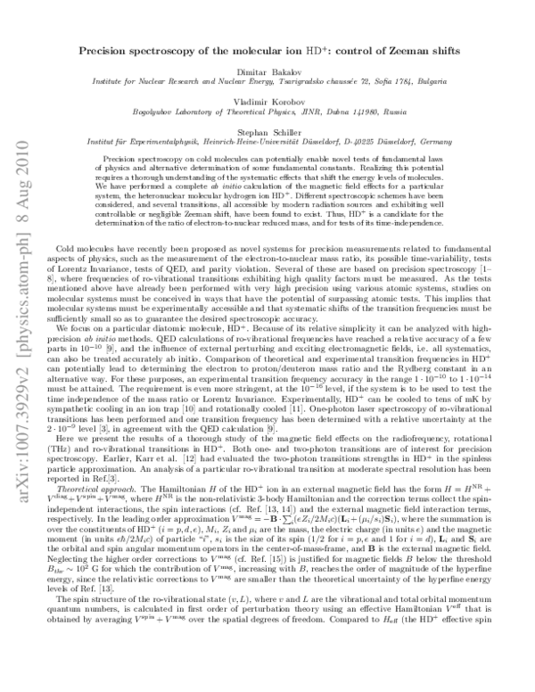 (PDF) Precision spectroscopy of the molecular ion HD^{+}: Control of ...