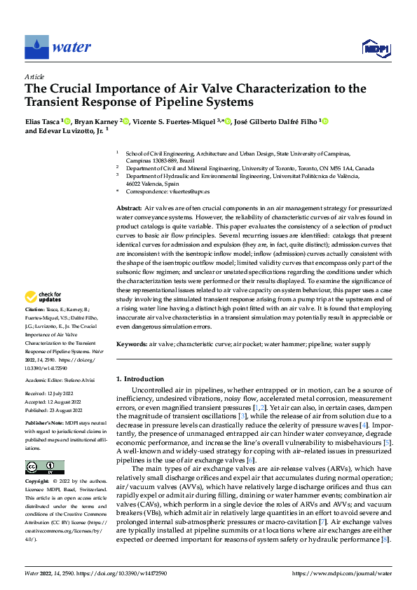 (PDF) The Crucial Importance of Air Valve Characterization to the ...