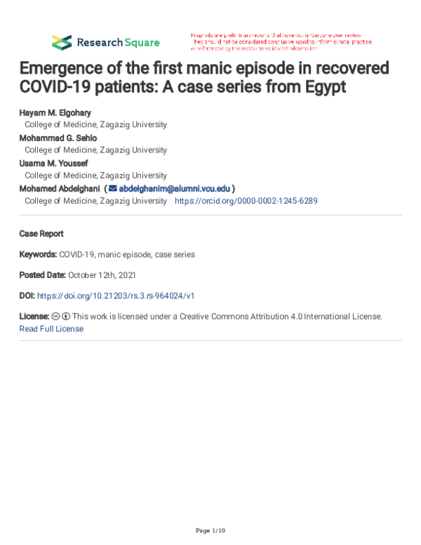 (PDF) Emergence of the first manic episode in recovered COVID-19 ...