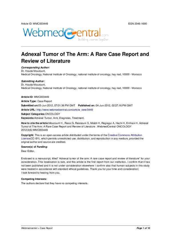 (PDF) Adnexal Tumor Of The Arm A Rare Case Report And Review Of