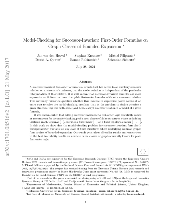 (PDF) Model-checking for successor-invariant first-order formulas on ...