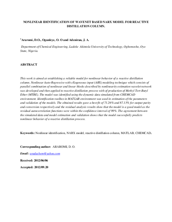 (PDF) Nonlinear identification of wavenet based NARX model for reactive ...