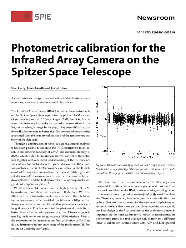 (PDF) Photometric calibration for the InfraRed Array Camera on the ...