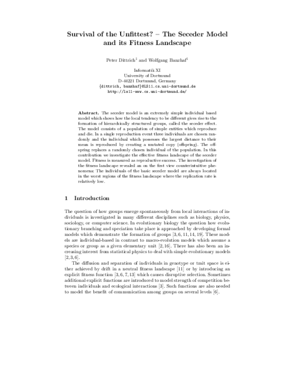 (PDF) Survival of the Unfittest? - The Seceder Model and its Fitness ...