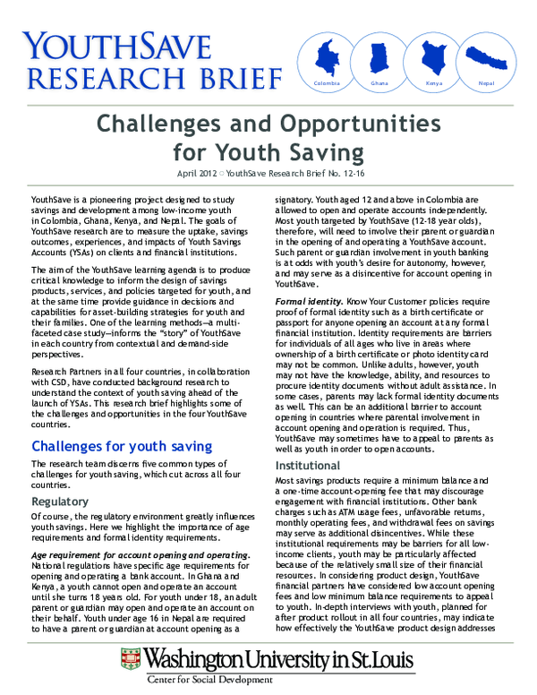 (PDF) Challenges and Opportunities for Youth Saving