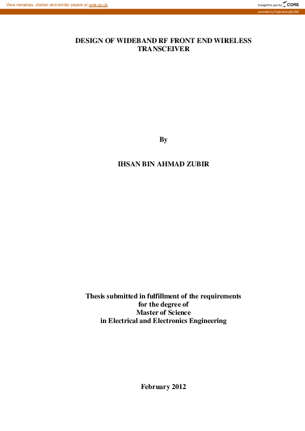 (PDF) Design Of Wideband RF Front End Wireless Transceiver