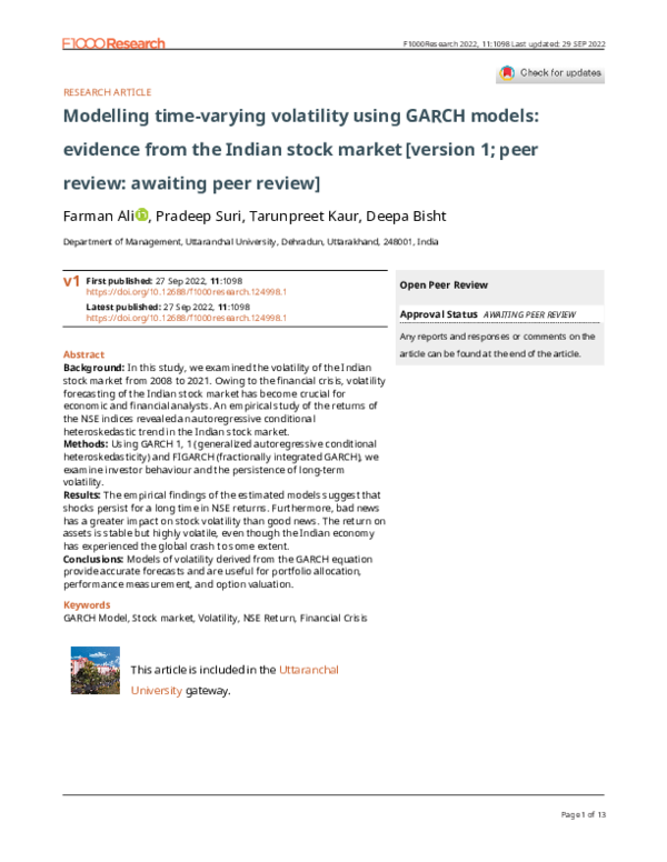 (PDF) Modelling time-varying volatility using GARCH models: evidence ...