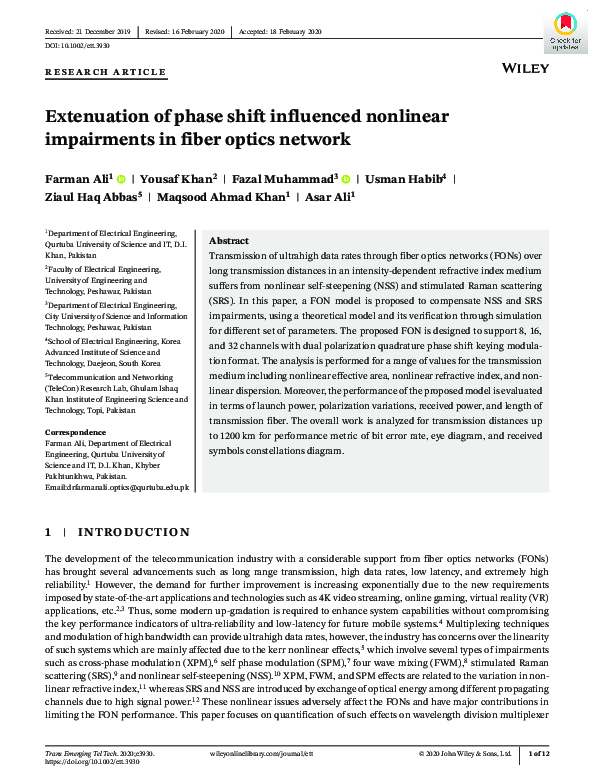 (PDF) Extenuation of phase shift influenced nonlinear impairments in ...