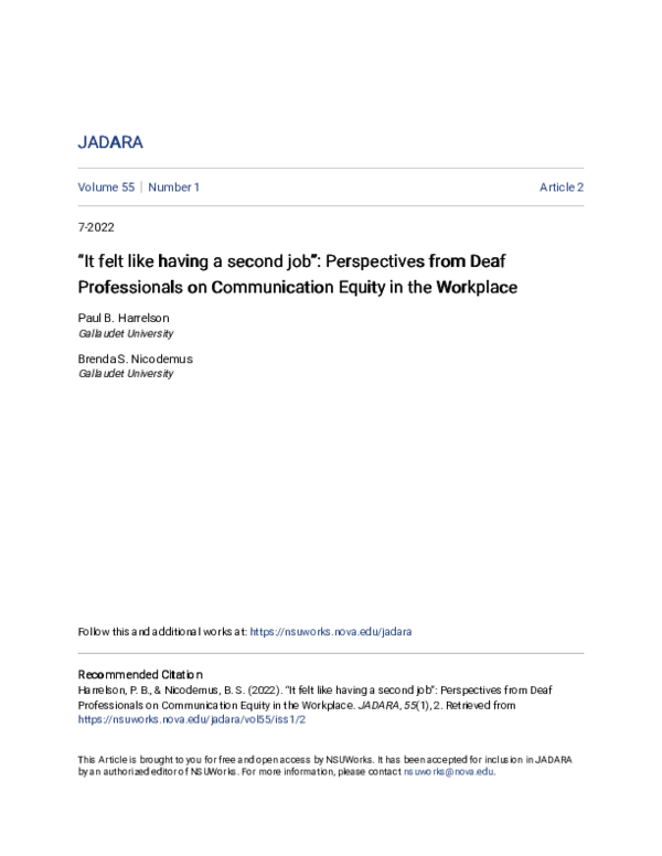 (PDF) "It felt like having a second job" Perspectives from Deaf "It