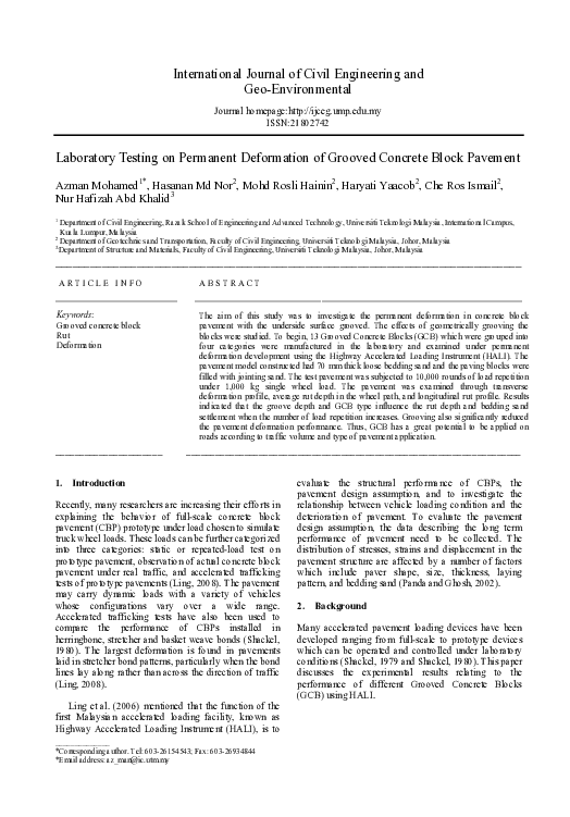 (PDF) Laboratory Testing on Permanent Deformation of Grooved Concrete ...