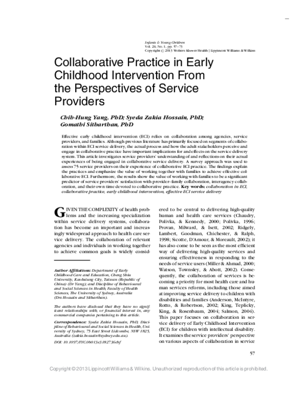 (PDF) Collaborative Practice in Early Childhood Intervention From the ...