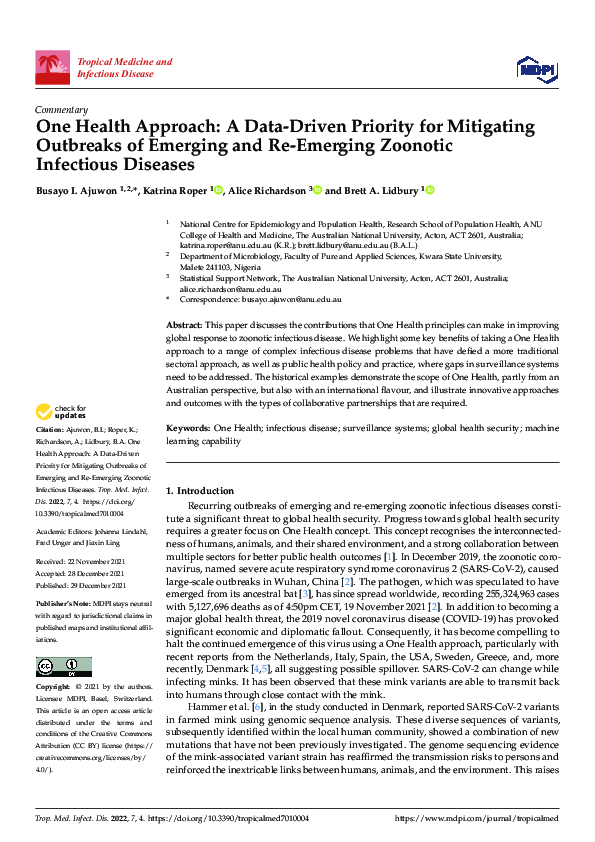 (PDF) One Health Approach: A Data-Driven Priority for Mitigating ...